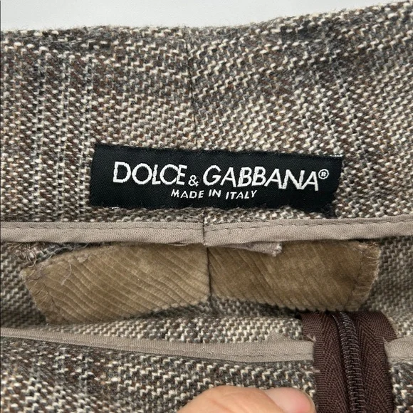 Dolce & Gabbana Plaid Tailored Pants Brown Gray Straight Leg Women Italy - Picture 2 of 13